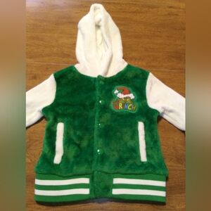 Grinch Toddler Green And White Fleece Hoodie Size 12M NWT